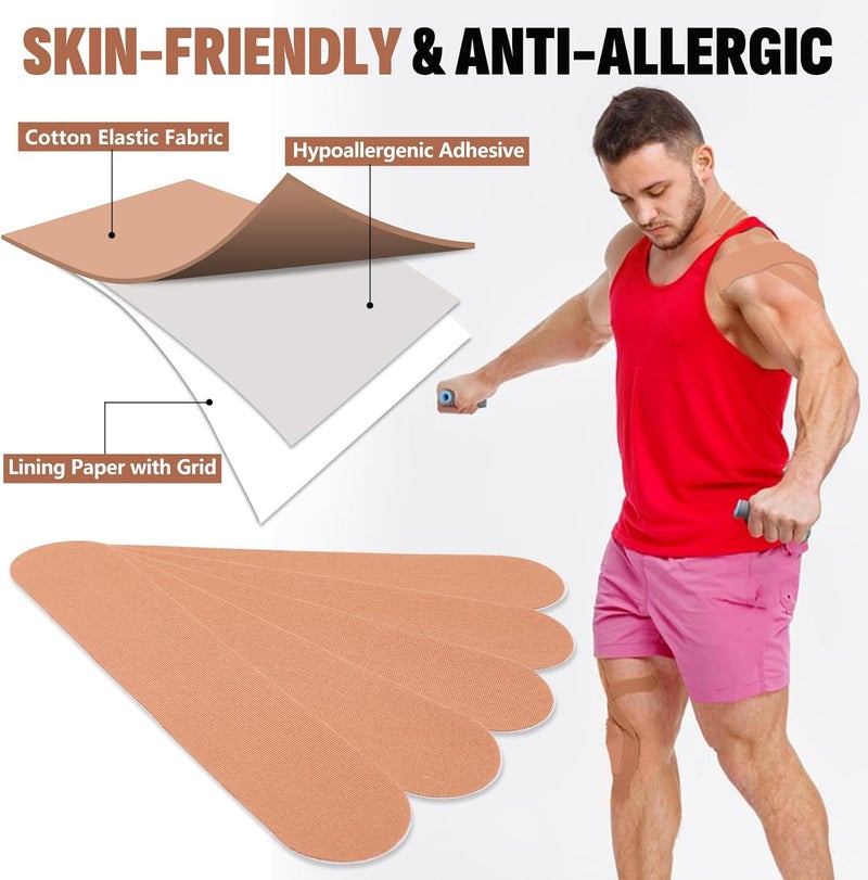 NUITPY 60PCS Precut Kinesiology Tape Strips, 2 inch x 10 inch Athletic Tape, Kinetic Tape, Elastic Muscle Tape, Sports Tape, Knee Tape for Exercise and Daily Use - Skin Color - Image 3